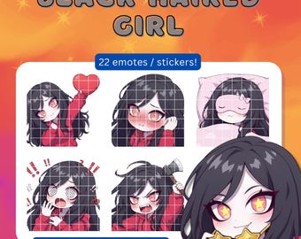 Black Haired Anime Girl Twitch Emotes: Kawaii Chibi Sticker (22 Pack Digital Download)
