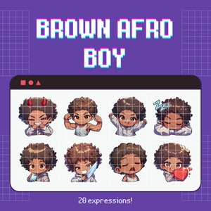 20 Twitch-Emotes Black Guy Set – Sticker-Bundle, Packung; Discord, YouTube; kawaii Clipart, niedlich, Chibi, Anime; Gaming, Streaming; Junge männlich
