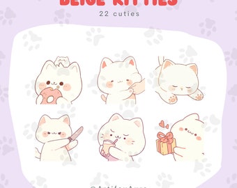 22 Twitch Emotes Cat -  Twitch emotes kitty, Discord emotes cat; kawaii clipart cat; sticker, decoration; emote pack, set, bundle; beige cat