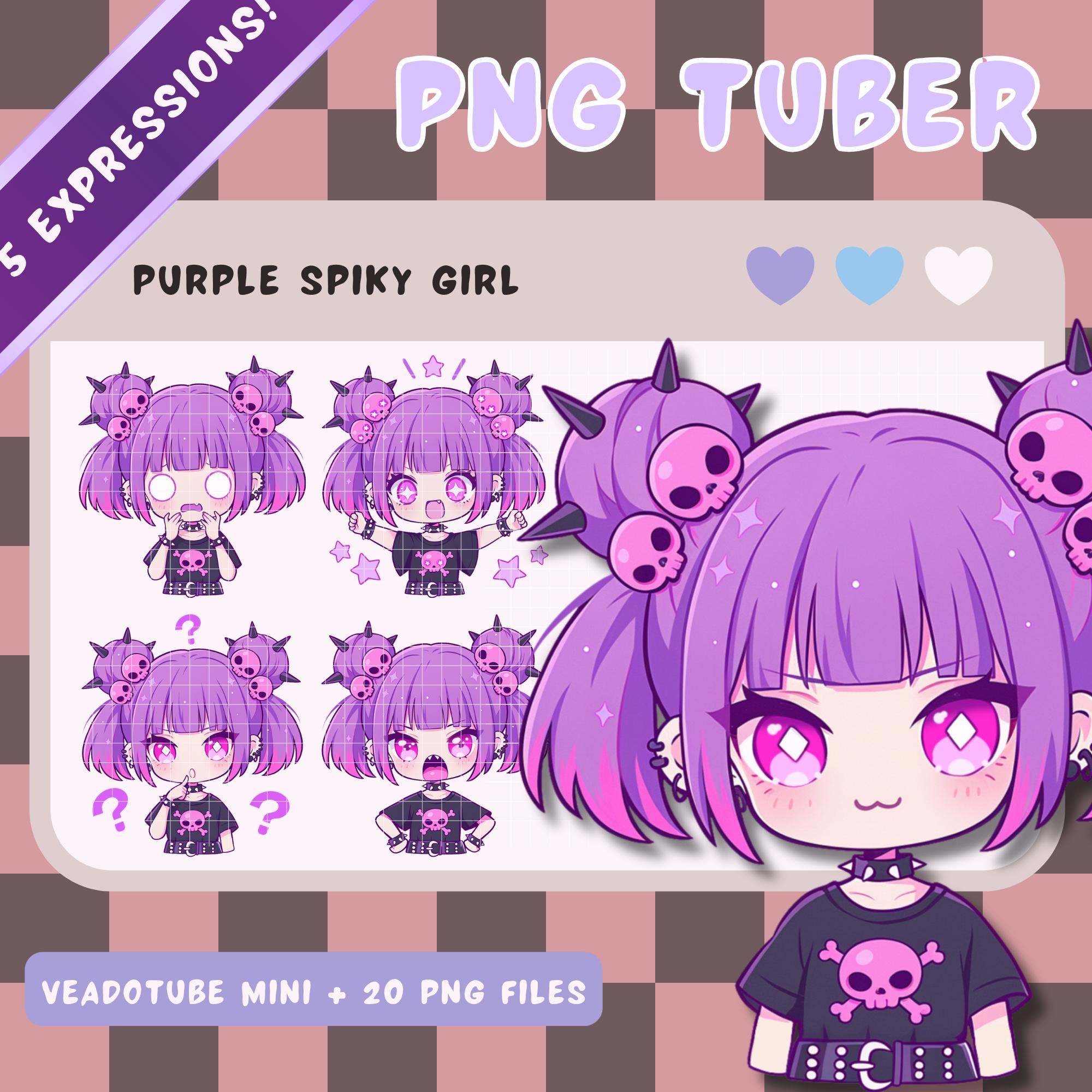Purple Hair PNGTuber Goth Girl - Anime, Chibi, Kawaii, Premade Twitch Stream Asset, PNGTuber Model, Vtuber, Streaming, Veadomini, Veadotube