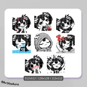 Black and White Goth Girl Twitch / Discord Emotes: Kawaii Chibi Sticker (22 PNG Digital Download) Bild 4