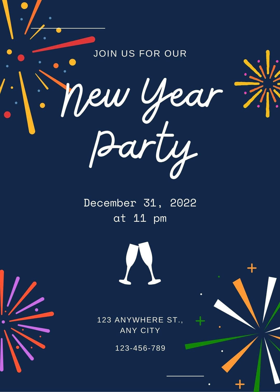 EDITABLE New Years Party Invitation, Cheers to the New Year, Printable
