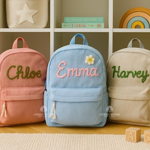 Sac à dos avec prénom personnalisé pour tout-petit | Cartable pour enfants | Brodé à la main | Souvenir personnalisé | Sac à dos pour la maternelle