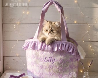 Custom Embroidered Name Cat Carrier Bag – Breathable Mesh Pet Travel Shoulder Bag, Handheld & Crossbody Portable Kitty Outing Tote