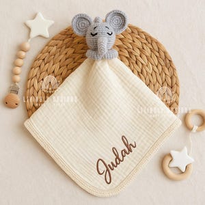 Personalized Baby Lovey Blanket: Crochet Animal Comforter, Organic Cotton