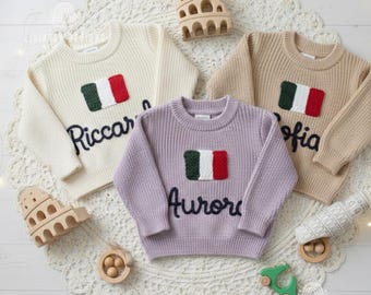 Personalized Italy Flag Knit Sweater: Custom Name Baby & Kids Jumper