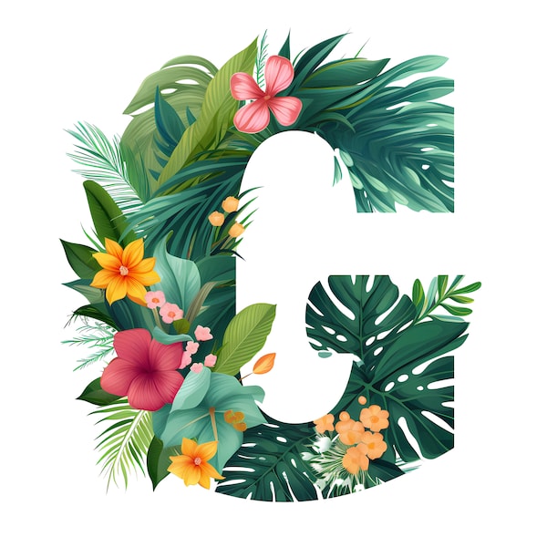 Tropical Letter G Graphic | Transparent Letter Graphic | Printable Art, Aesthetic Letter, Digital Download, Alphabet Graphic