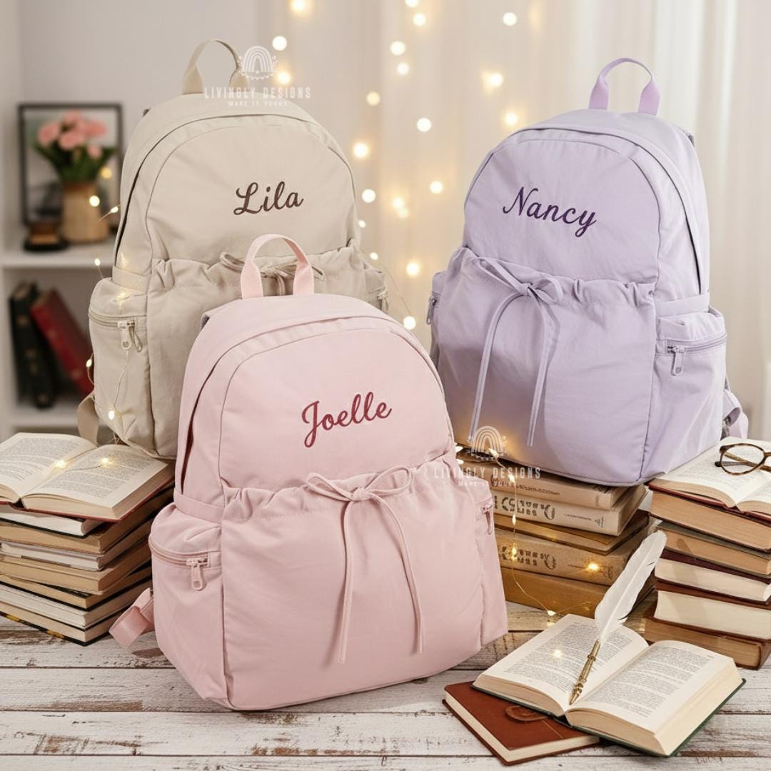 Small Backpack Names Custom Name Lightweight Backpack: Personalized Embroidered School ...