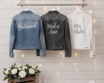 Benutzerdefinierte Perlen Hochzeit Jeansjacke: Personalisierte bestickte Jacke für Brautparty