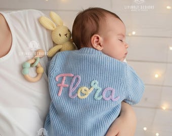 Custom Baby Name Cardigan | Personalized Knit Jumper | Embroidered Infant Sweater | Unique Baby Gift