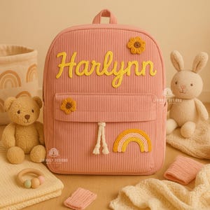 Sac à dos avec prénom personnalisé pour tout-petit | Cartable pour enfants | Brodé à la main | Souvenir personnalisé | Sac à dos pour jardin d'enfants d'âge préscolaire