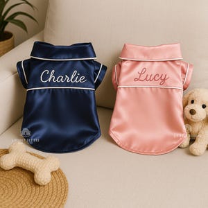 Custom Embroidered Silk Pet Pajamas: Personalized Dog Cat Sleepwear