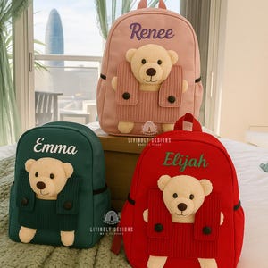 Sac à dos pour tout-petit brodé à la machine avec nom nounours personnalisé | Cartable pour enfants | Rentrée des classes, souvenir | Sac à dos personnalisé en peluche