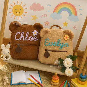 Sac à dos doux pour tout-petits ours en peluche avec nom personnalisé | Cartable pour enfants | Rentrée des classes, souvenir | Sac à dos ours en peluche, sac à dos en peluche personnalisé