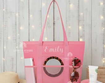 Personalized Mesh Tote Bag with Name, Christmas Gift for Her, Embroidered Travel Organizer Bag