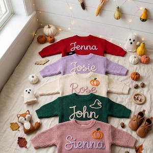 Personalized Hand-Embroidered Halloween Sweater: Ghost, Pumpkin, Witch 4.5 (929) By LivinglyDesigns Designed by LivinglyDesigns Shop owned by Victoria 2.5 years on Etsy