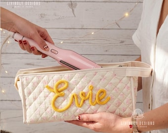 Custom Name Hair Styling Tool Bag, Portable Travel Organizer for Hair Dryer, Curling Iron, Makeup and Essentials