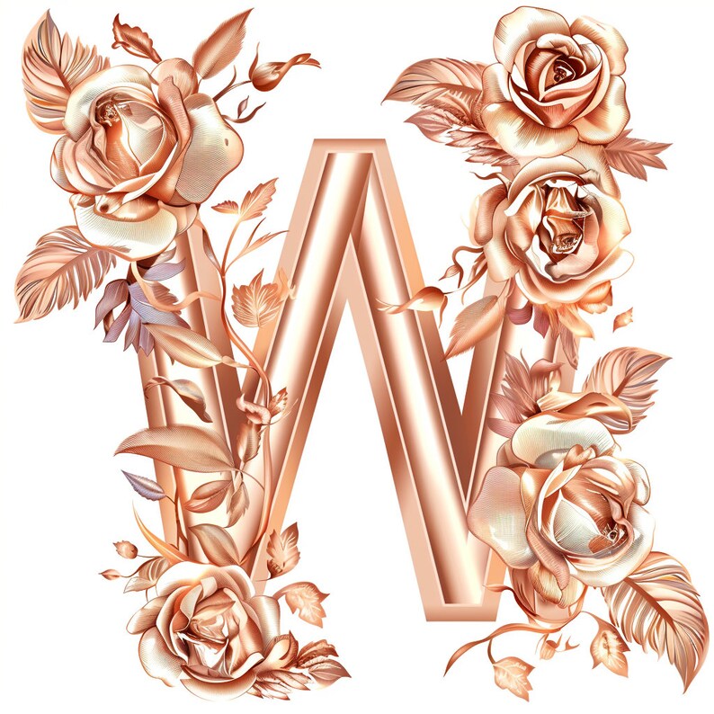 Rose Gold Floral Letter W Transparent Letter Graphic Printable Art ...