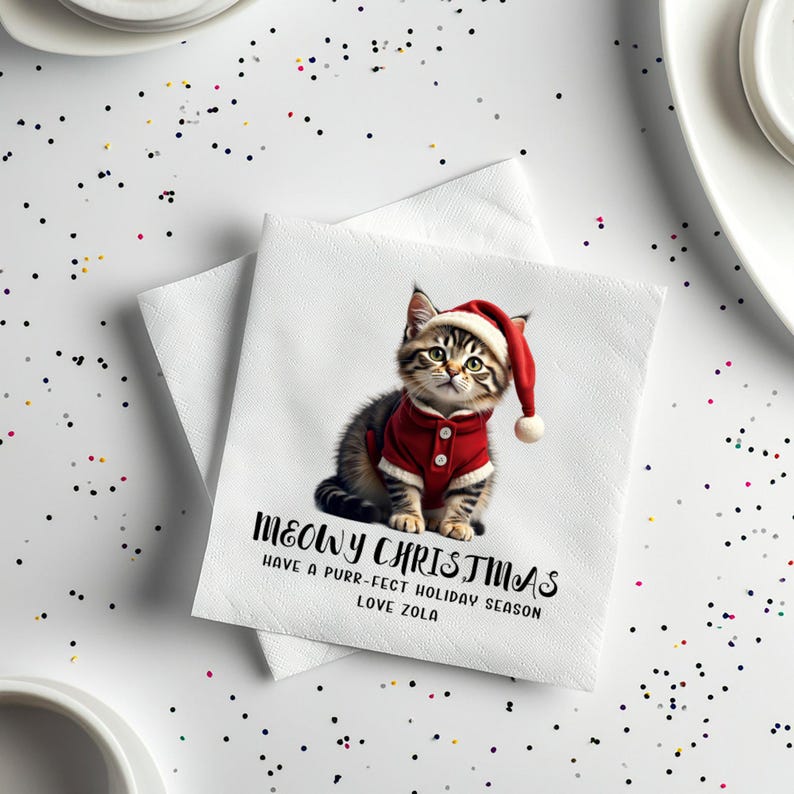 Personalized Cat & Pet Christmas Napkins Custom Dog Napkins Pet Themed