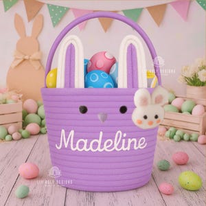 Personalisierter Osterkorb für Kinder Benutzerdefinierte Häschen-Korb-Babypartygeschenk, Baumwollseil-Korb, kundenspezifischer Junge-Mädchen-Osterkorb-Ei-Jagd-Eimer