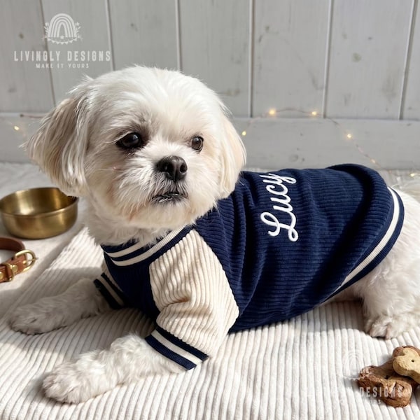 Custom Embroidered Dog Baseball Jacket – Warm Fleece-Lined Autumn/Winter Pet Coat for Small Dogs