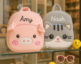 Personalisierter Plüsch-Kinderrucksack: Gestickter Name, Cartoon-Tiertasche