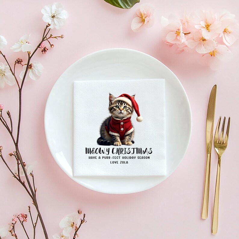 Personalized Cat & Pet Christmas Napkins Custom Dog Napkins Pet Themed