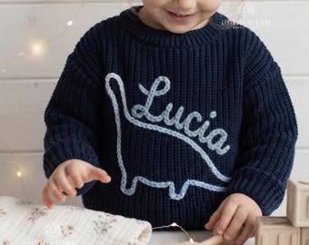 Custom Name Dinosaur Baby Sweater: Hand-Embroidered Keepsake