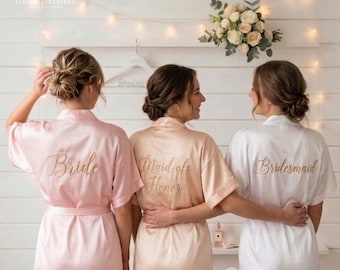 Personalized Bridal Silk Gown: Custom Embroidered Silk Robe for Bachelorette Party Wear
