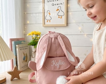 Personalized Toddler Bunny Backpack: Custom Name Embroidered School Bag