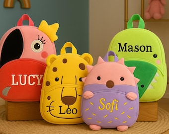 Personalisierter Plüschtier-Rucksack: Individuell gestickte Kinderkindergarten-Tasche