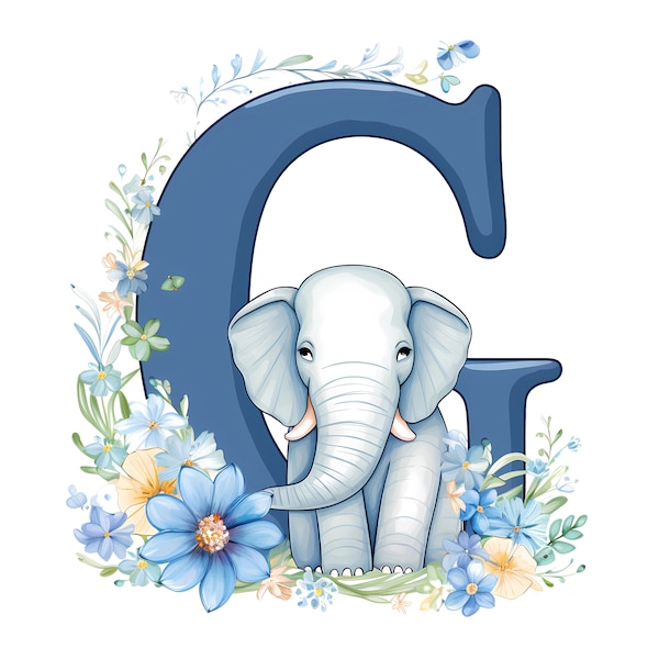 Blue Elephant Letter G Graphic | Transparent Letter Graphic | Printable Art, Aesthetic Letter, Digital Download, Alphabet Graphic