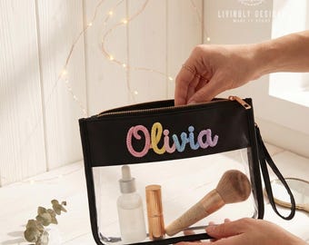 Personalized Clear PVC Waterproof Cosmetic Bag – Large Capacity Travel Toiletry Organizer, Portable Makeup Pouch for Women