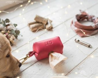 Dog Lover Stocking Stuffer, Personalized Poop Bag Holder with Engraved Dog Name, Leash Accessory
