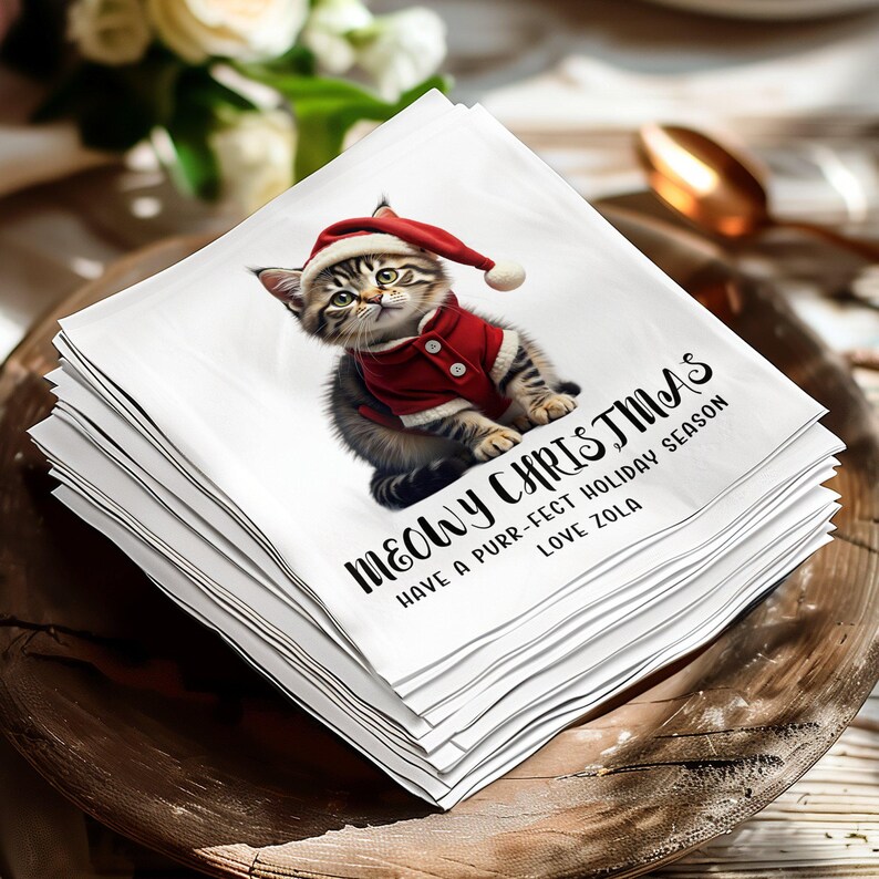 Personalized Cat & Pet Christmas Napkins Custom Dog Napkins Pet Themed