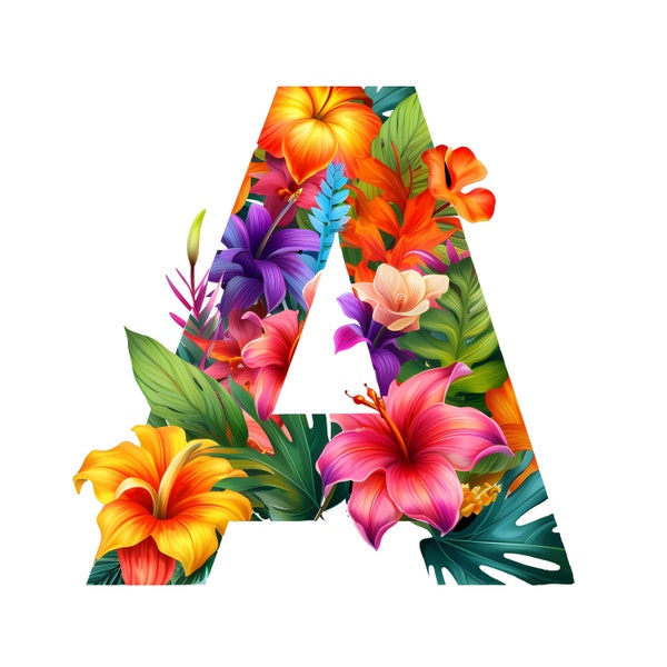 Tropical A Graphic | Transparent Letter Graphic | Printable Art, Aesthetic Letter, Digital Download, Alphabet Graphic