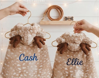 Personalized Name Reindeer Dog Cloak: Festive Embroidered Pet Christmas Cape