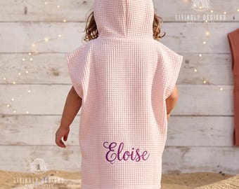 Toalla de playa infantil con capucha personalizada: Poncho de baño de algodón con bordado tipo gofre