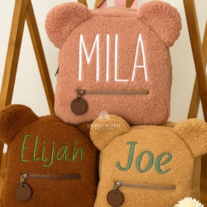 Sac à dos doux pour tout-petits ours en peluche avec nom personnalisé | Prénom brodé personnalisé | Souvenir de la rentrée | Sac à dos ours en peluche personnalisé