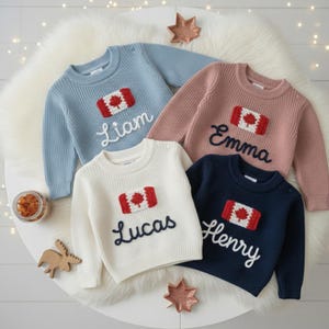Personalized Name Canada Flag Knit Baby and Kids Sweater: Custom Team Jumper Keepsake