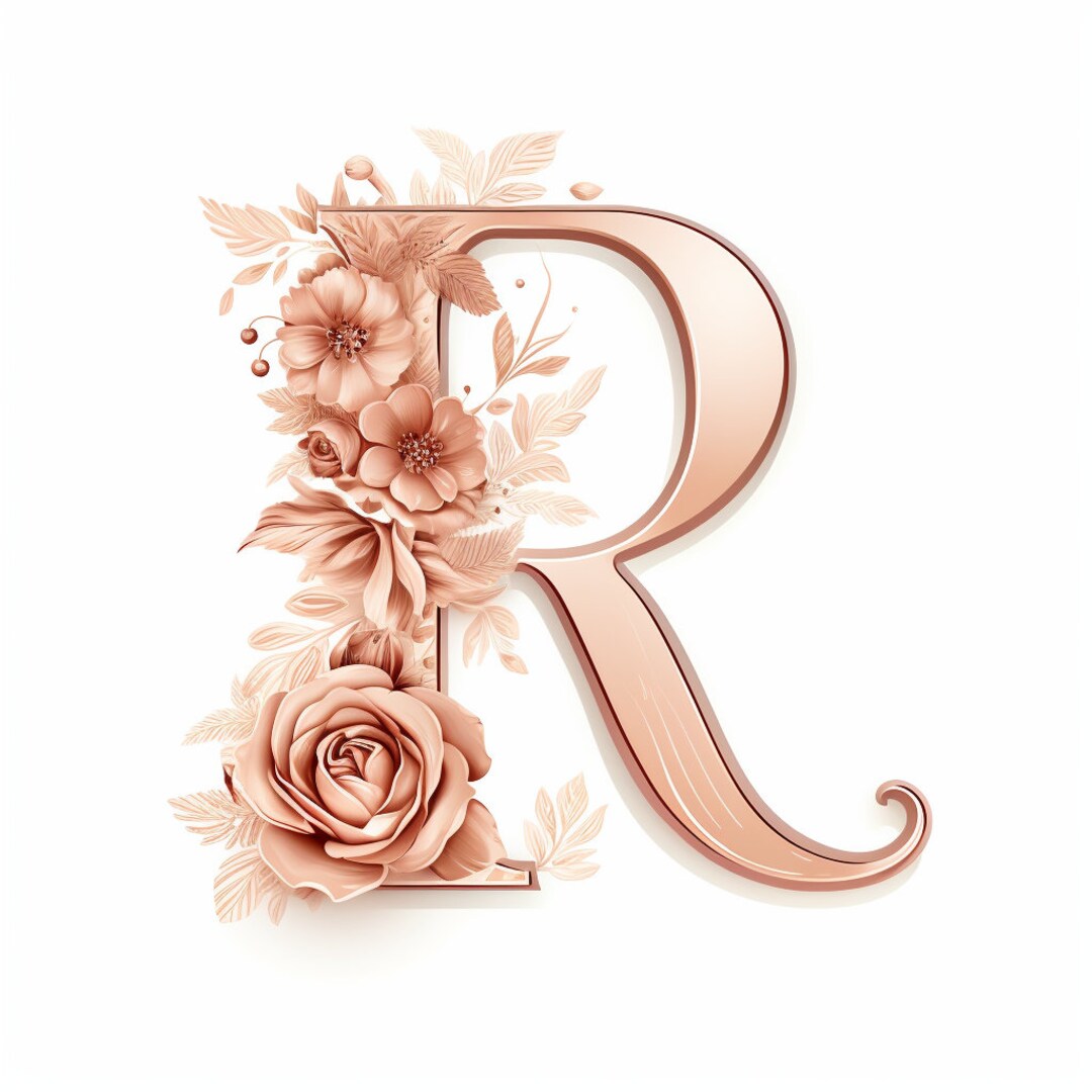 Rose Gold Floral Letter R Transparent Letter Graphic Printable Art ...