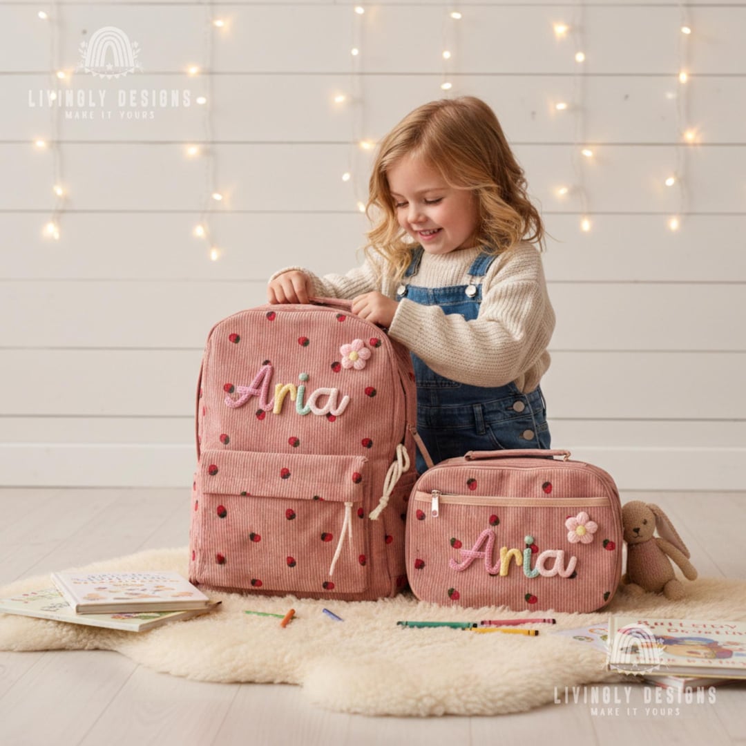 Personalized Corduroy Kids Backpack Lunchbox Set: Embroidered Name - Etsy