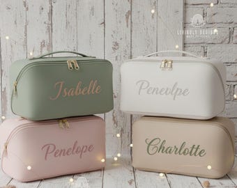 Bolsa de maquillaje de cuero personalizada con bordado / Bolsa de viaje para cosméticos personalizada
