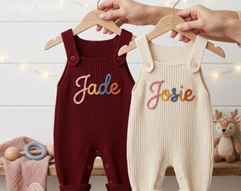 Salopette en tricot personnalisée pour bébé | Barboteuse avec prénom personnalisé, tenue brodée