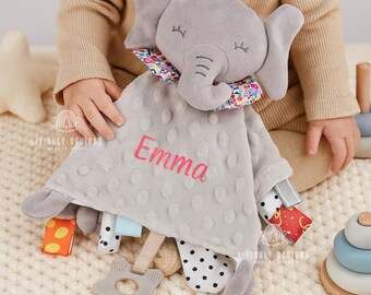 Baby's First Christmas Lovey, Personalized Plush Animal Comforter with Embroidered Name