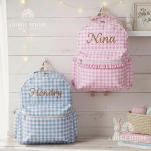 Gingham Backpack Personalized: Custom Name Kids Preschool Kindergarten Bag