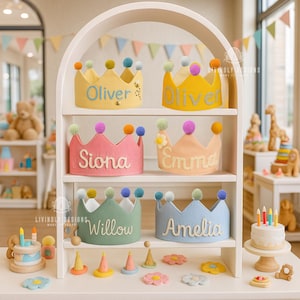 Personalized Linen Birthday Crown: Hand-Embroidered Keepsake Party Hat