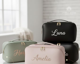Bolsa de maquillaje de cuero personalizada/bolsa de cosméticos bordada, bolsa de viaje