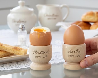 Coquetier en bois prénom/date personnalisé : porte-oeufs petit-déjeuner gravé personnalisé