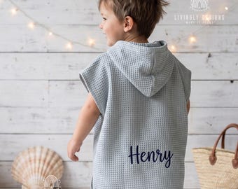 Poncho de algodón gofre con capucha personalizado para niños: Pareo playero bordado
